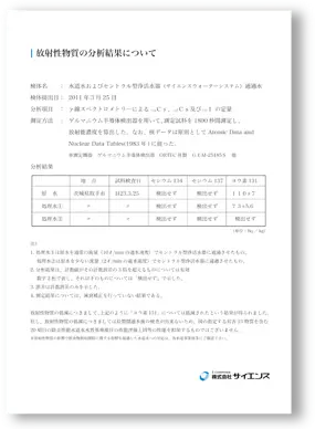 放射性物質の分析結果についての書類写真